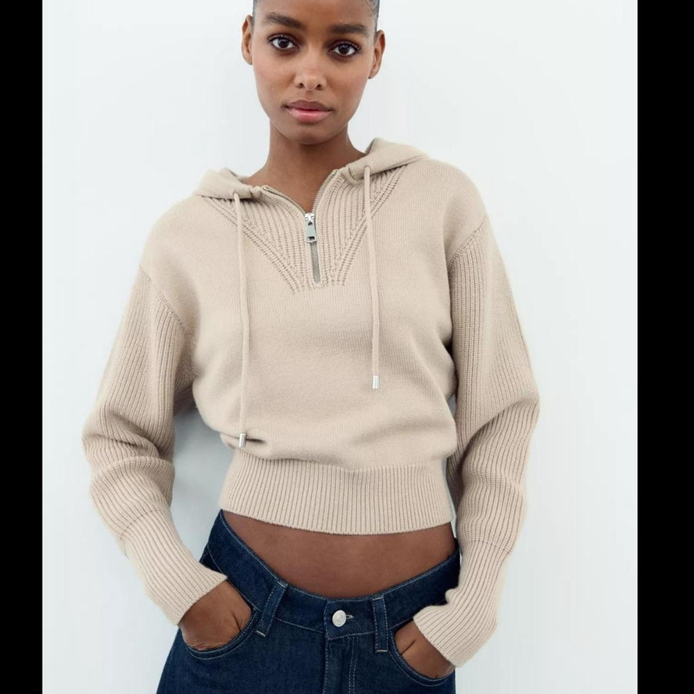 ZARA HOODED KNIT SWEATER- BRAND NEW WITH TAG- SIZE S